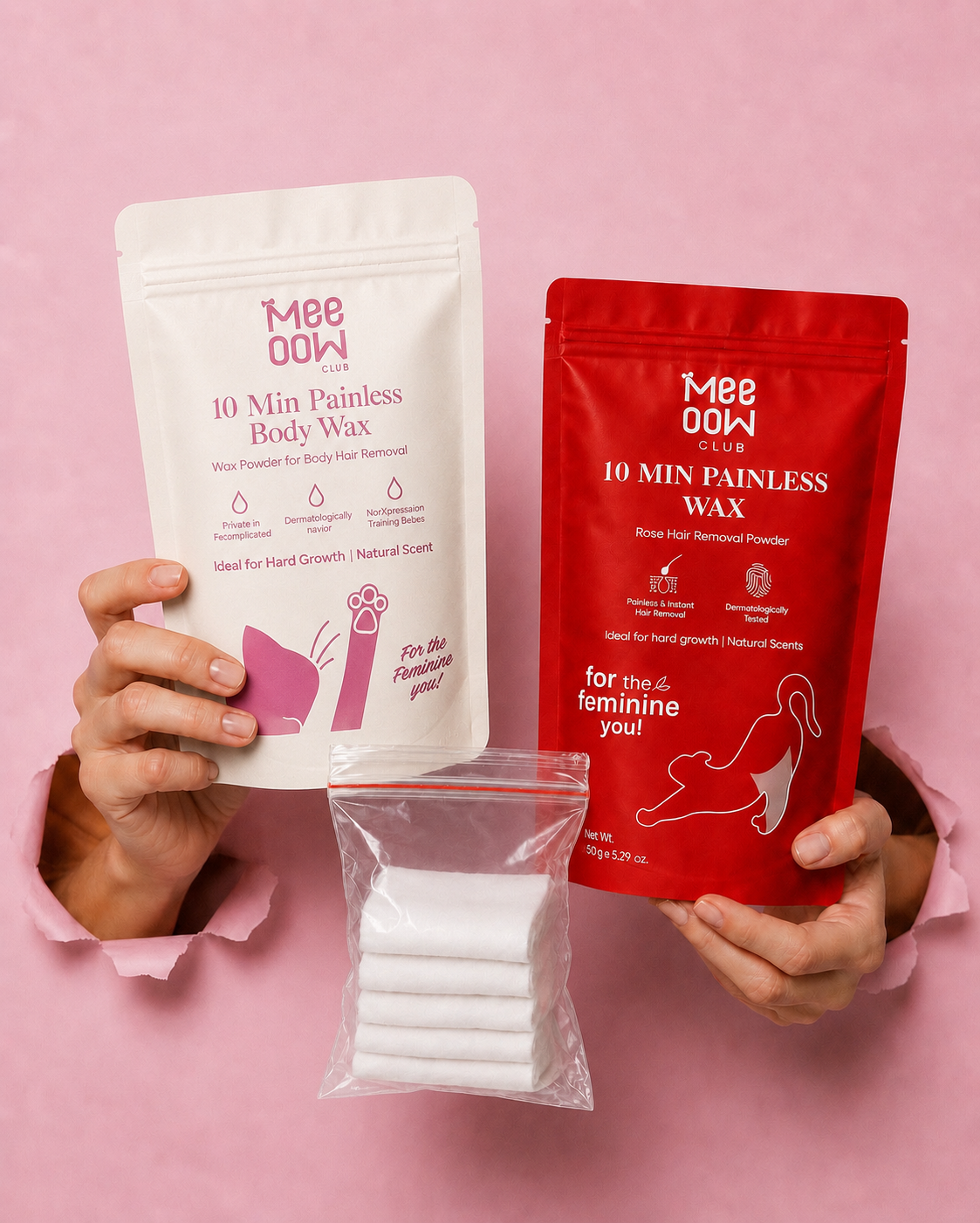 Mee Oow Hair Removal Wax Powder Pack of 2 (Get Free Wipes)